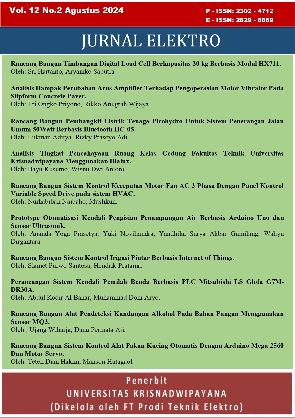 					Lihat Vol 12 No 2 (2024): Jurnal Elektro
				